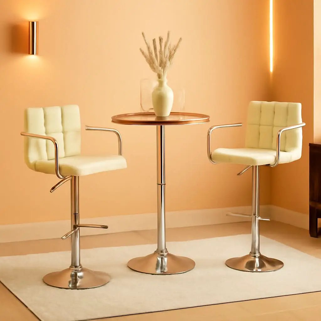 Beige Tall Bar Stools Adjustable Swivel Set Of Two from PriceLows™