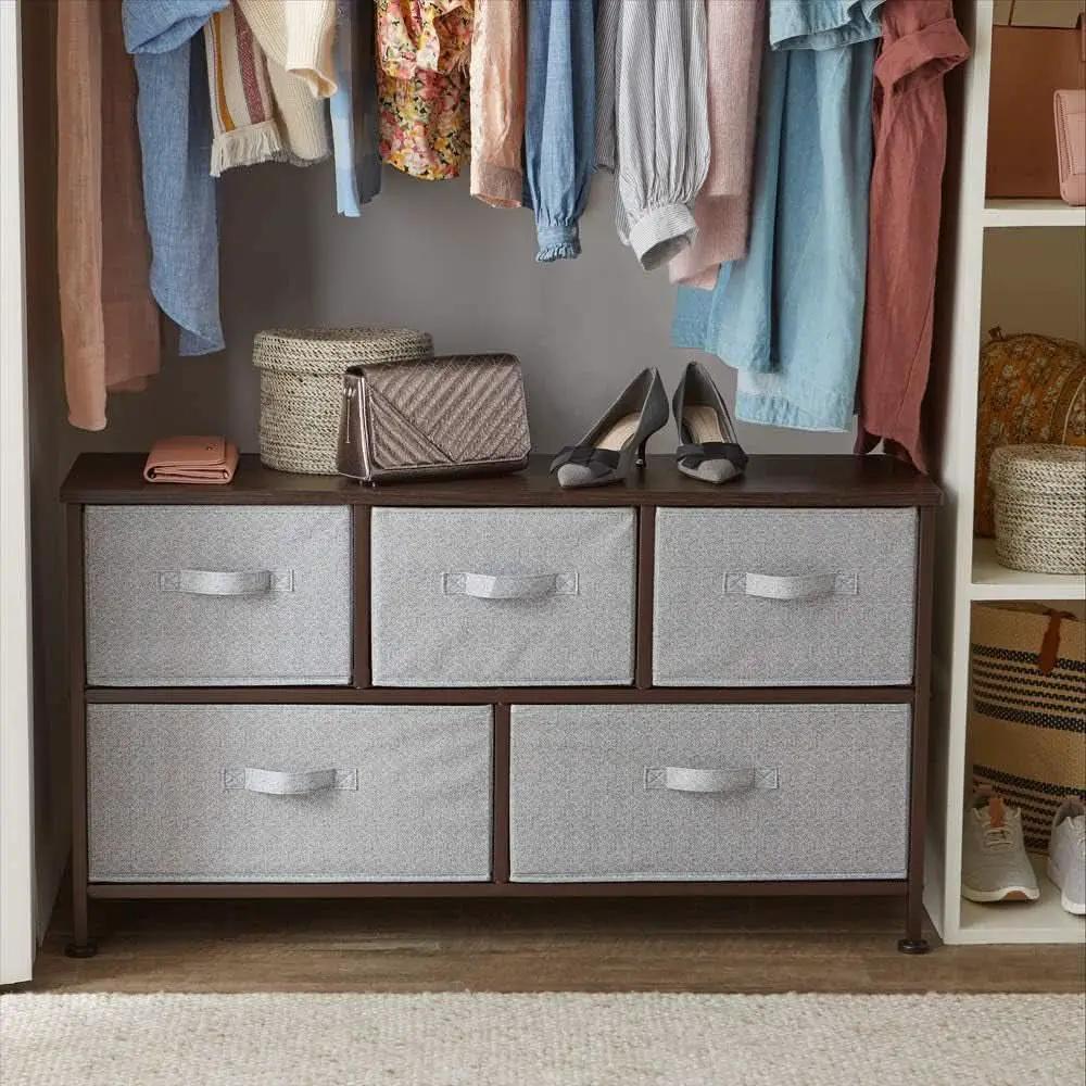 Extra Wide Fabric 5 Drawer Storage Organizer Unit Bronze from PriceLows™
