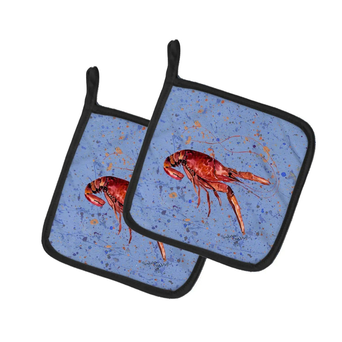 Pot Holder Set of 2 | Heat Resistant Quilted Hot Pads | 7.5 x 7.5 Inch | Crawfish (Style 3)