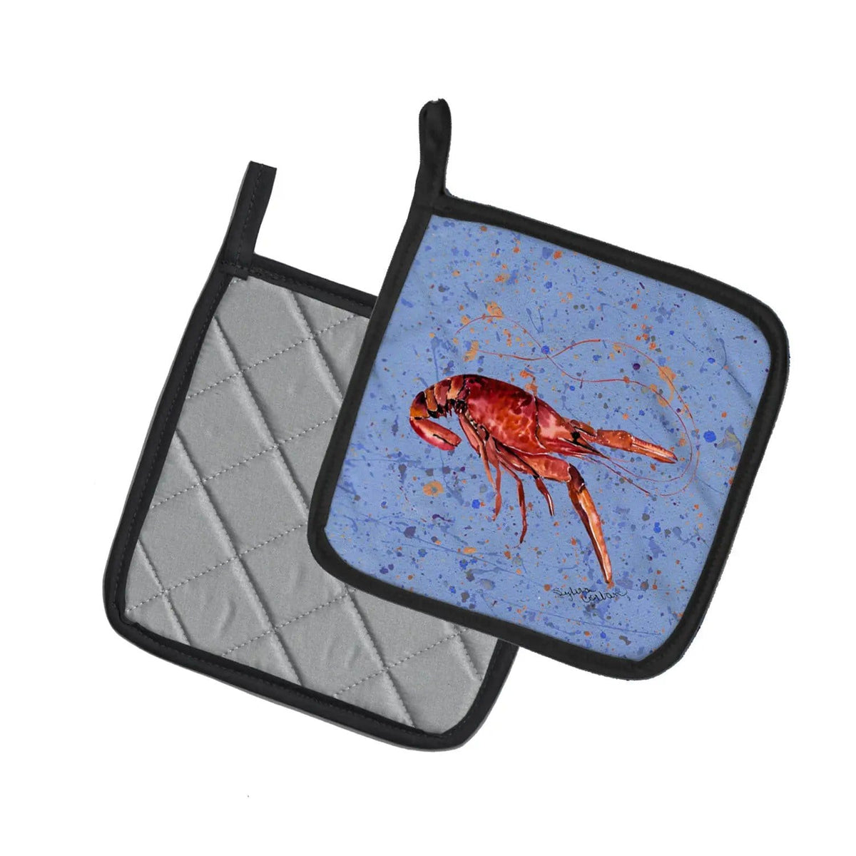 Pot Holder Set of 2 | Heat Resistant Quilted Hot Pads | 7.5 x 7.5 Inch | Crawfish (Style 3)