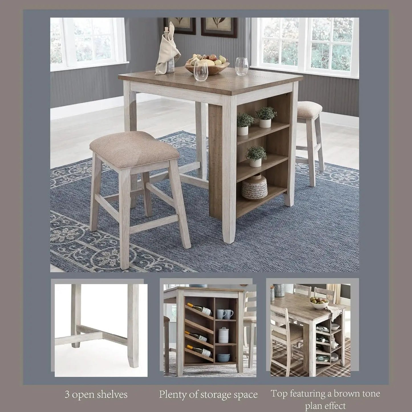 Whitewash Counter Height Dining Set With Barstools from PriceLows™