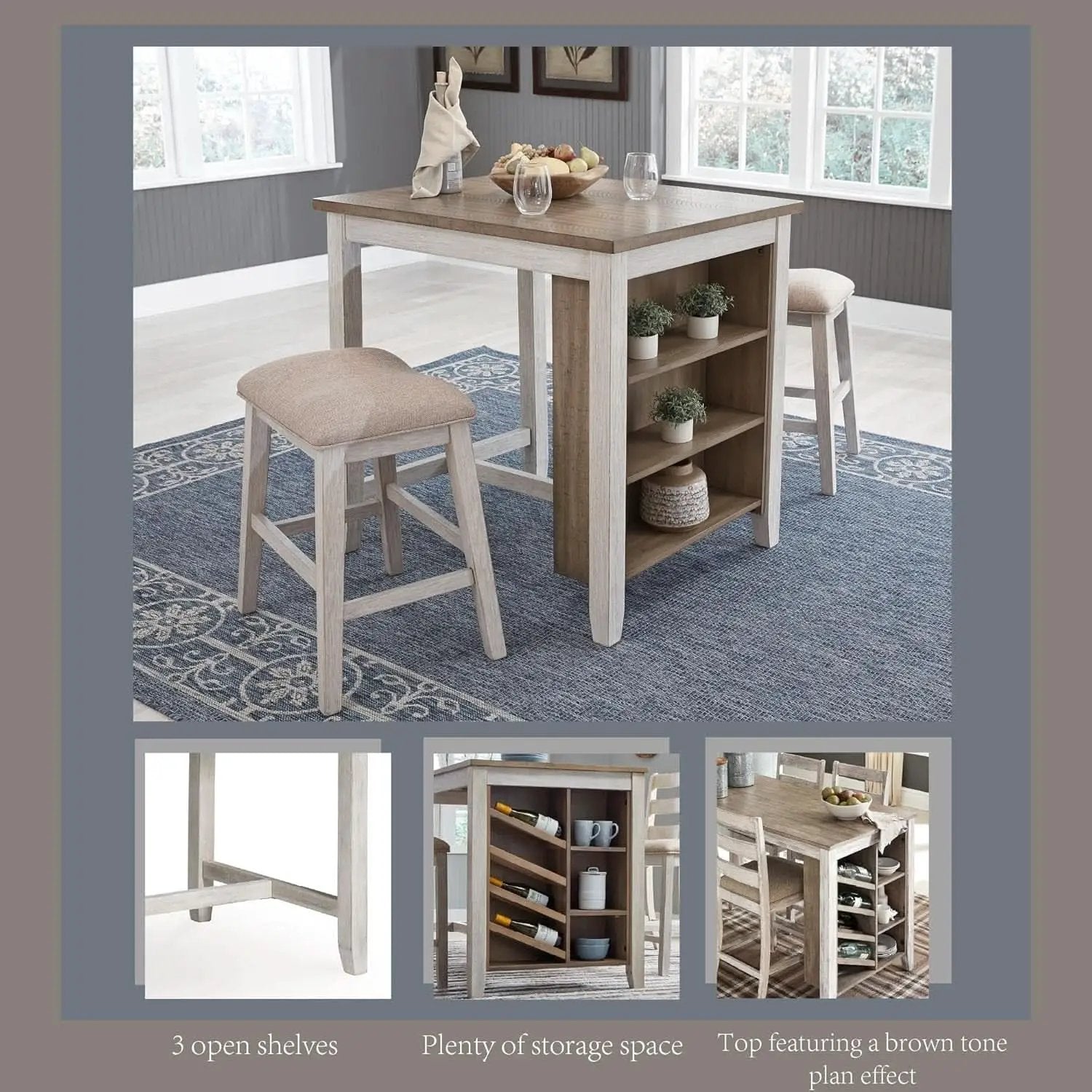 Whitewash Counter Height Dining Set With Barstools from PriceLows™