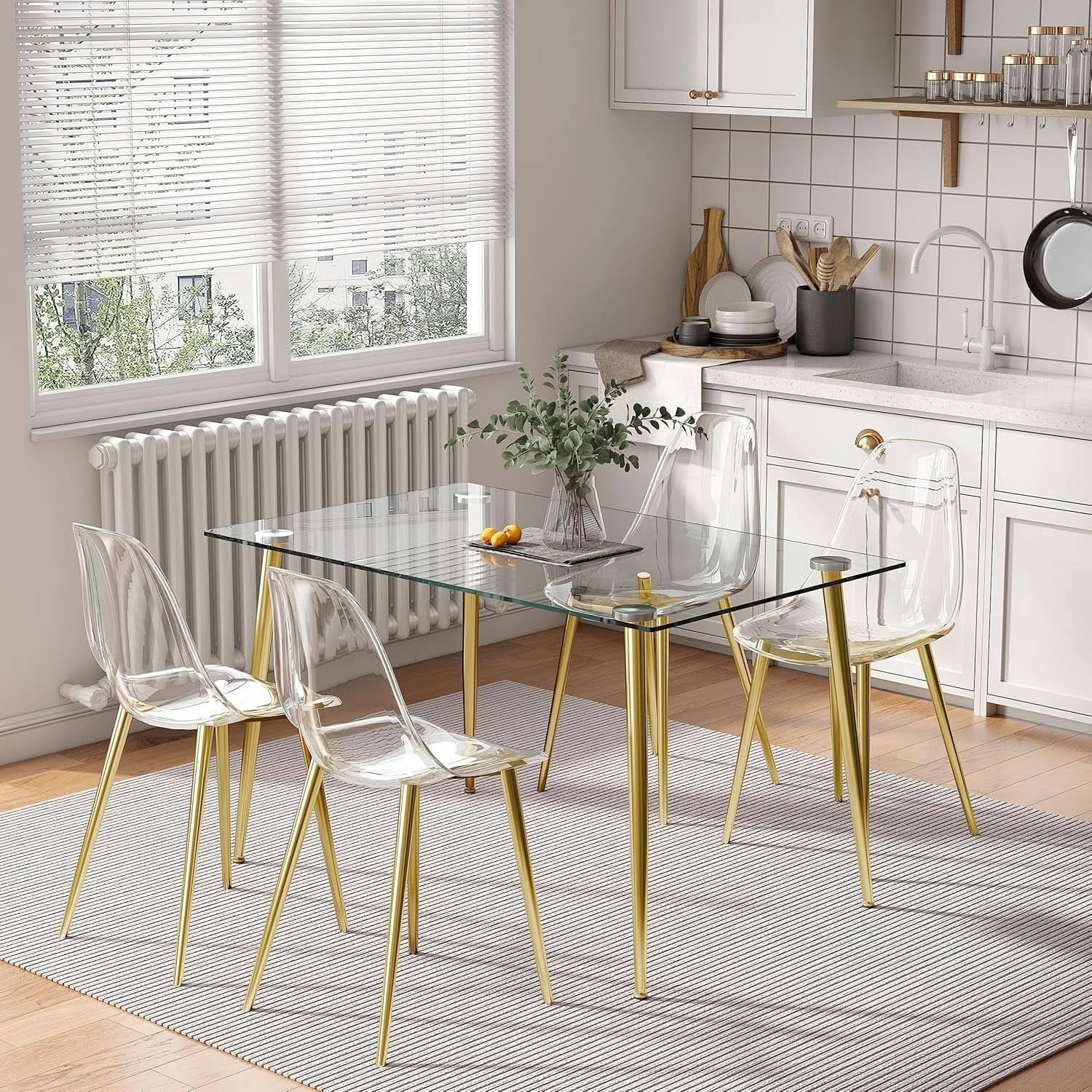 Glass Dining Table For 4 51 Inch Tempered Glass Gold Legs from PriceLows™
