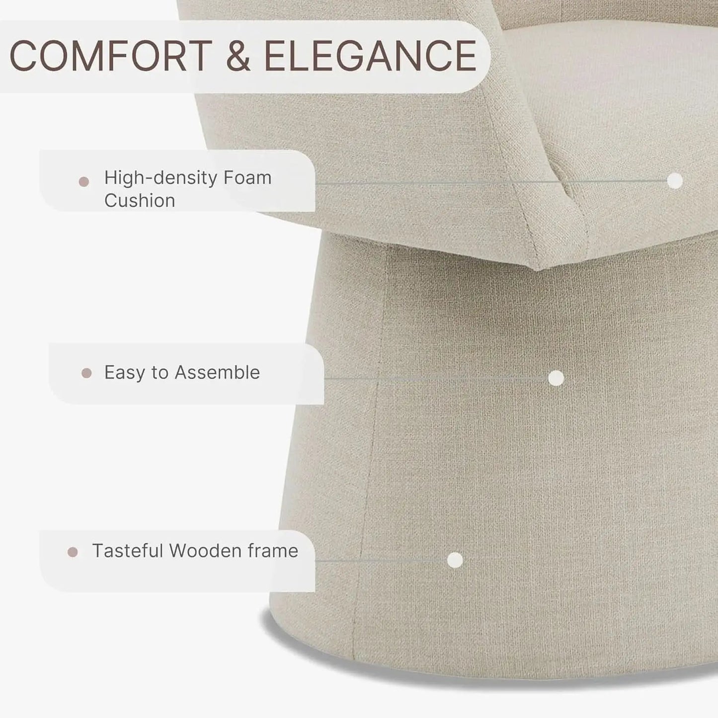 360 Degree Modern Swivel Linen Dining Chairs Set Of 4 from PriceLows™