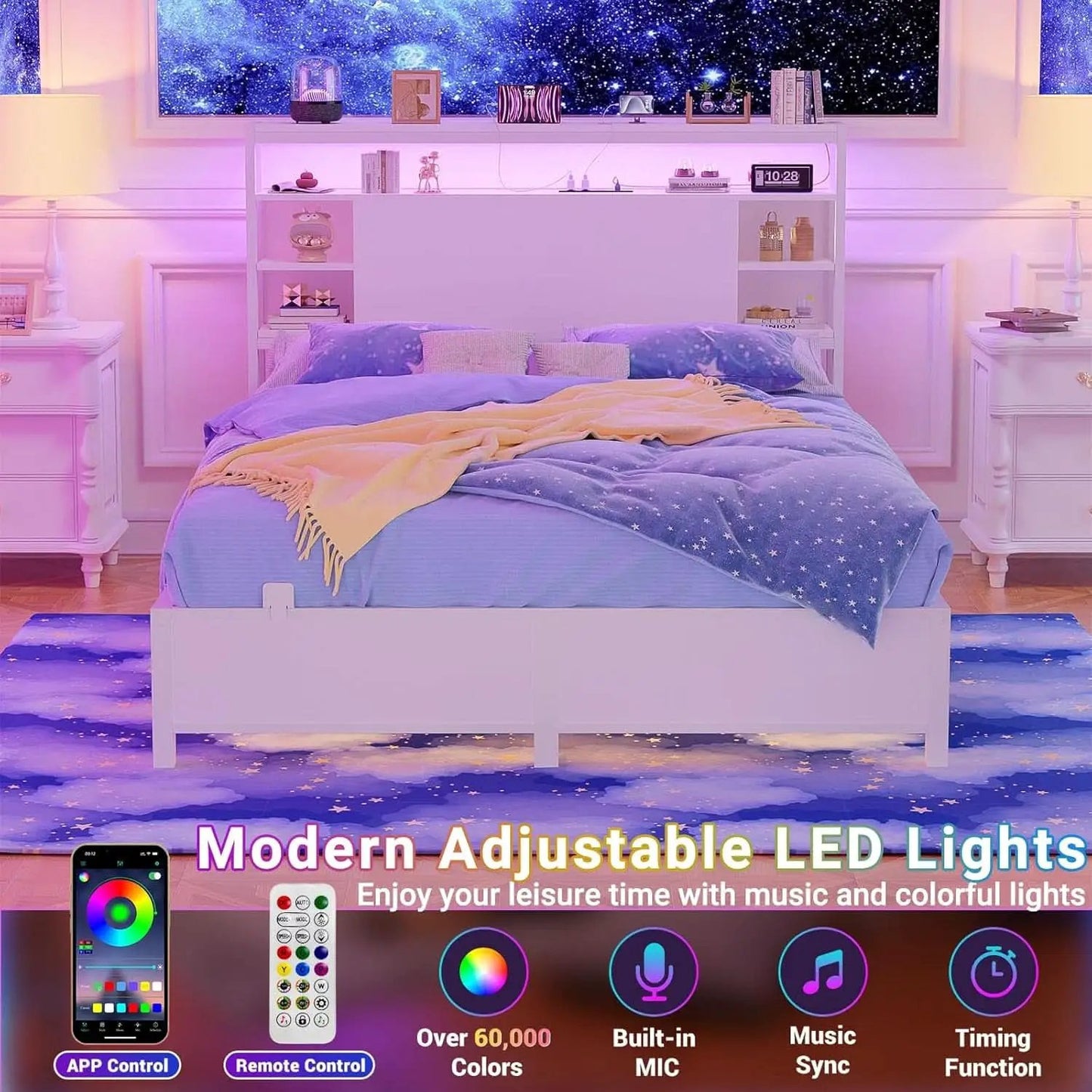 Full Size Headboard With Storage RGB LED Lighting from PriceLows™