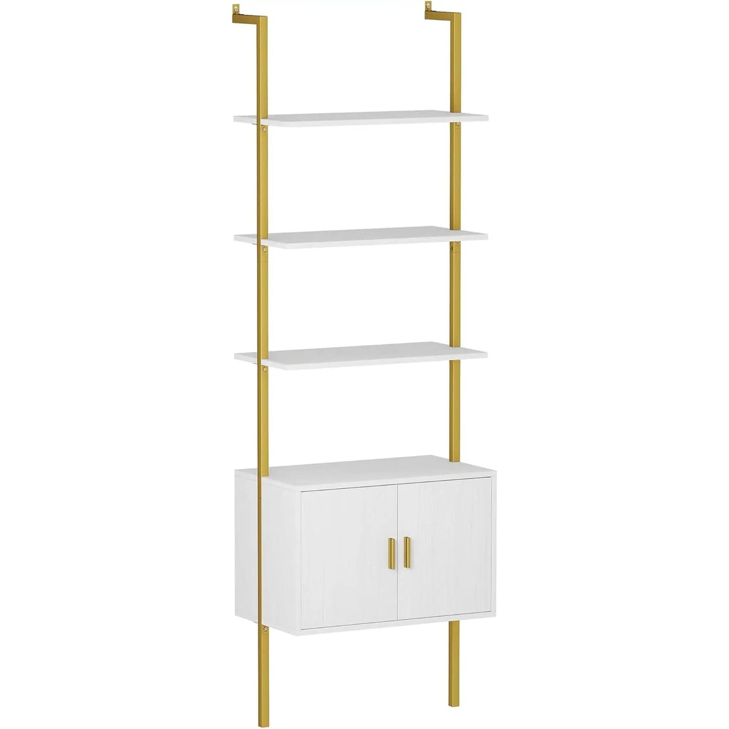 73 Inch Tall Bookshelf With Cabinet Industrial Ladder Wall Shelf White Gold from PriceLows™