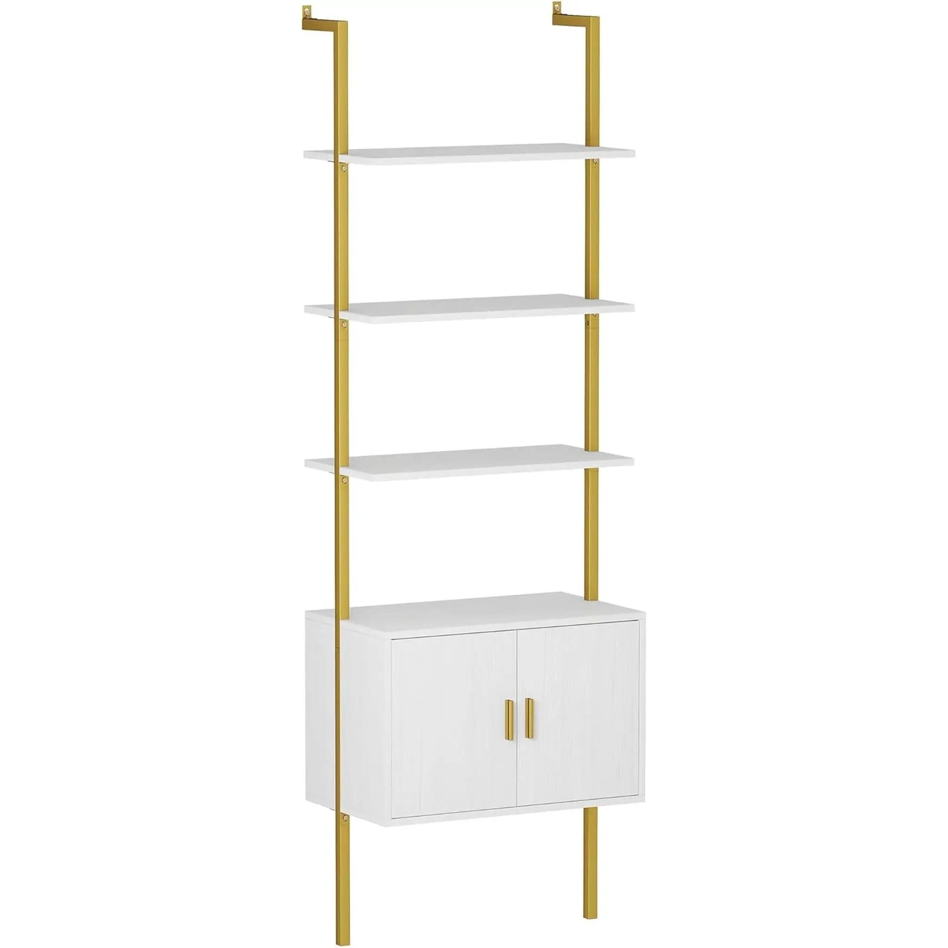 73 Inch Tall Bookshelf With Cabinet Industrial Ladder Wall Shelf White Gold from PriceLows™