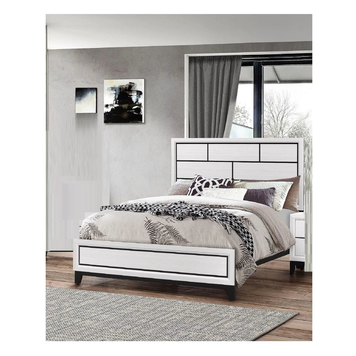 Bed | Contemporary Geometric Headboard | Low Profile Frame