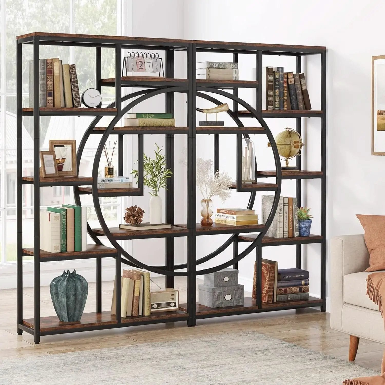 Industrial Black 5 Tier Etagere Bookcase For Living Room from PriceLows™
