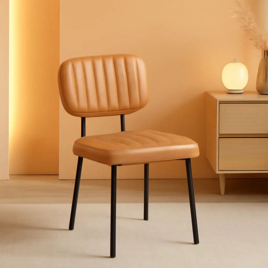 Mid Century Dining Chairs 6 Upholstered Brown Faux Leather from PriceLows™