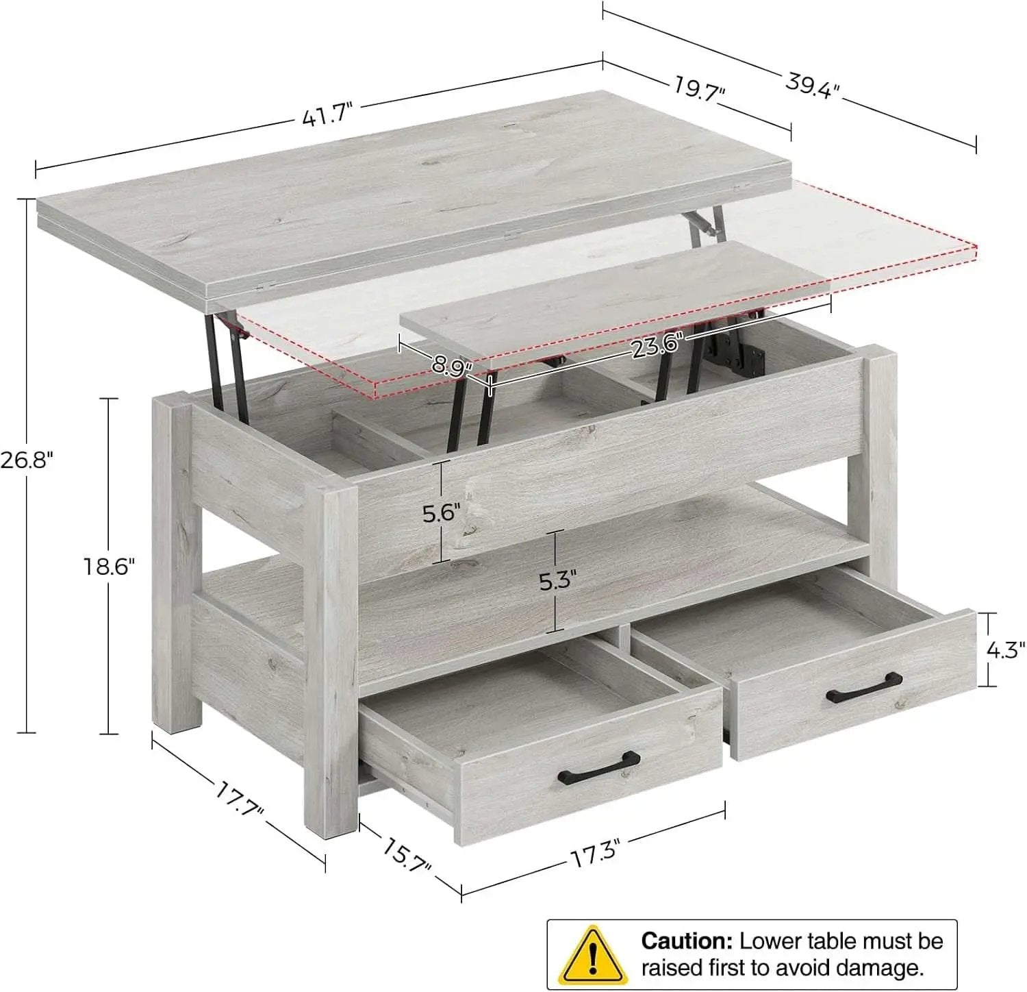 Grey Lift Top Coffee Table With Drawers Hidden Compartment from PriceLows™