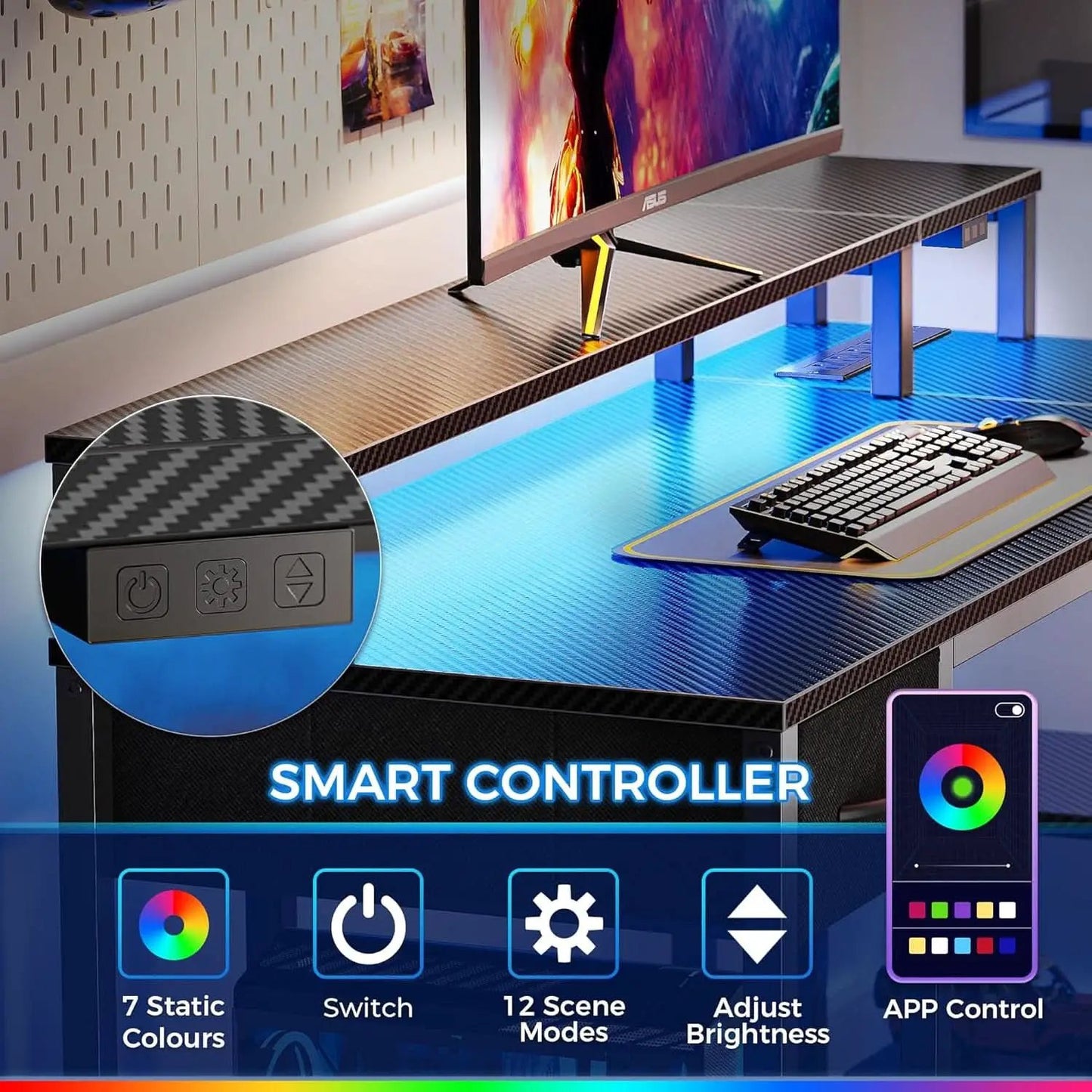47 Inch L Shaped Gaming Computer Desk Power Outlets Plus from PriceLows™