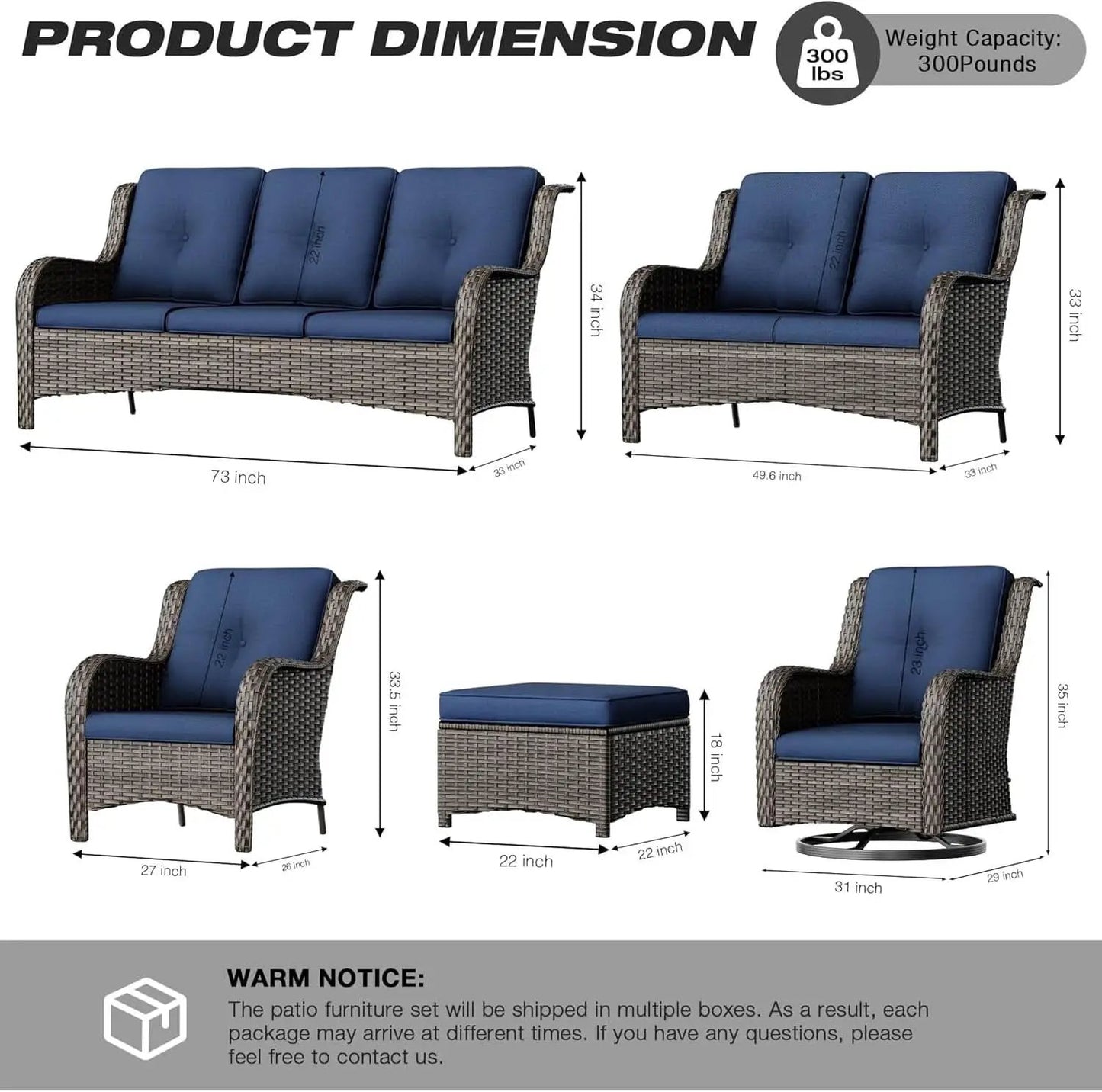 5-Piece Wicker Patio Furniture Set with Cushions from PriceLows™