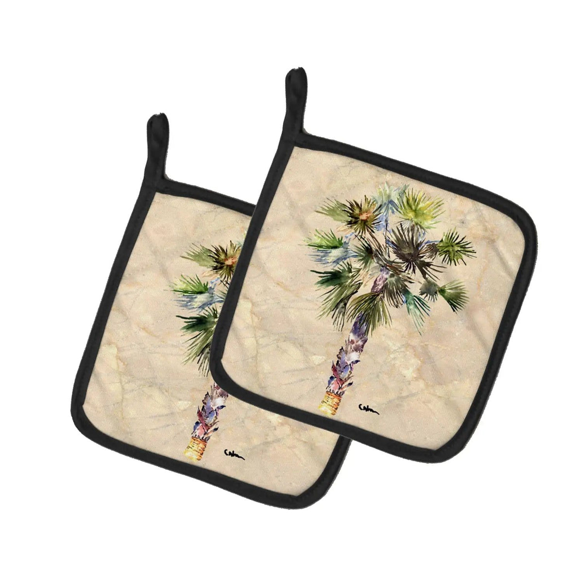 Pot Holder Set of 2 | Heat Resistant Quilted Hot Pads | 7.5 x 7.5 Inch | Palm Tree (Style 3)