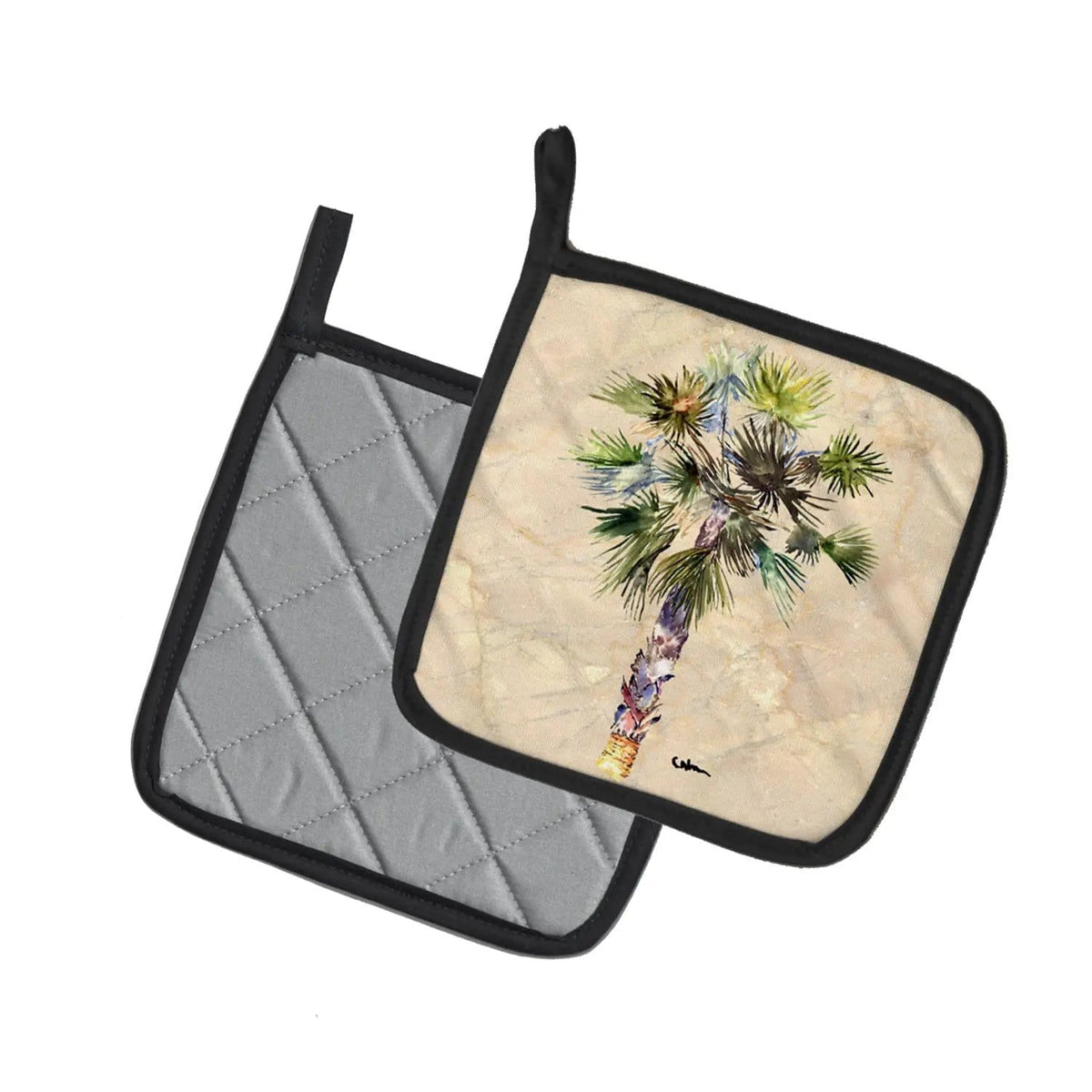 Pot Holder Set of 2 | Heat Resistant Quilted Hot Pads | 7.5 x 7.5 Inch | Palm Tree (Style 3)