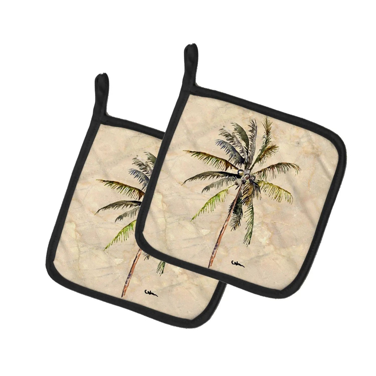 Pot Holder Set of 2 | Heat Resistant Quilted Hot Pads | 7.5 x 7.5 Inch | Palm Tree