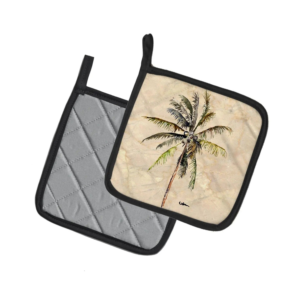 Pot Holder Set of 2 | Heat Resistant Quilted Hot Pads | 7.5 x 7.5 Inch | Palm Tree