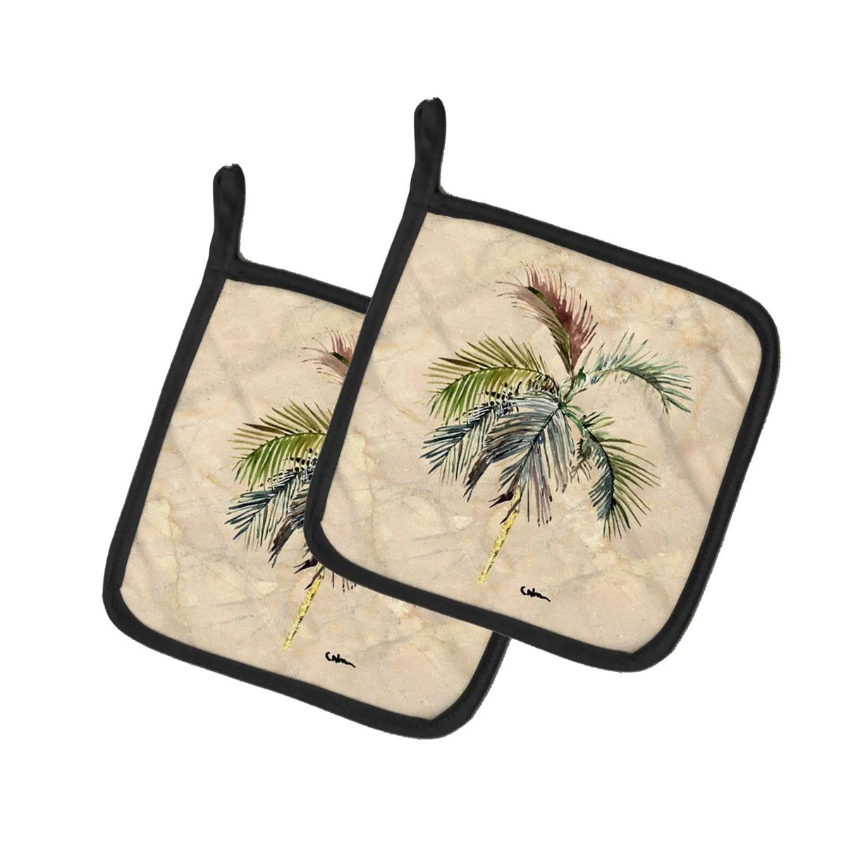 Pot Holder Set of 2 | Heat Resistant Quilted Hot Pads | 7.5 x 7.5 Inch | Palm Tree (Style 2)