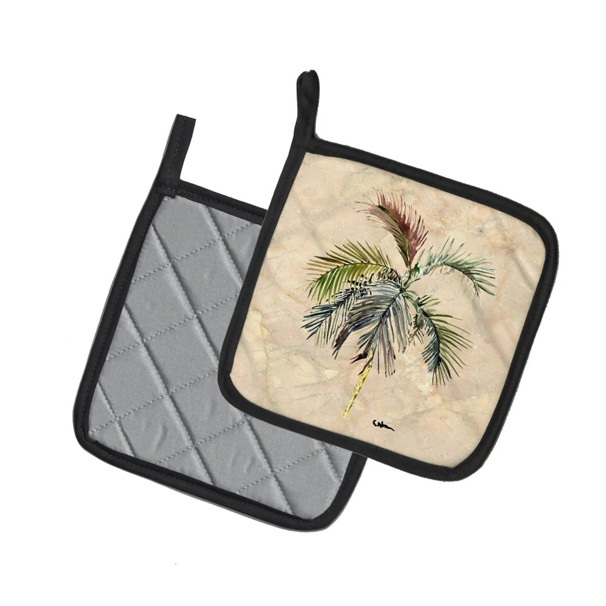 Pot Holder Set of 2 | Heat Resistant Quilted Hot Pads | 7.5 x 7.5 Inch | Palm Tree (Style 2)