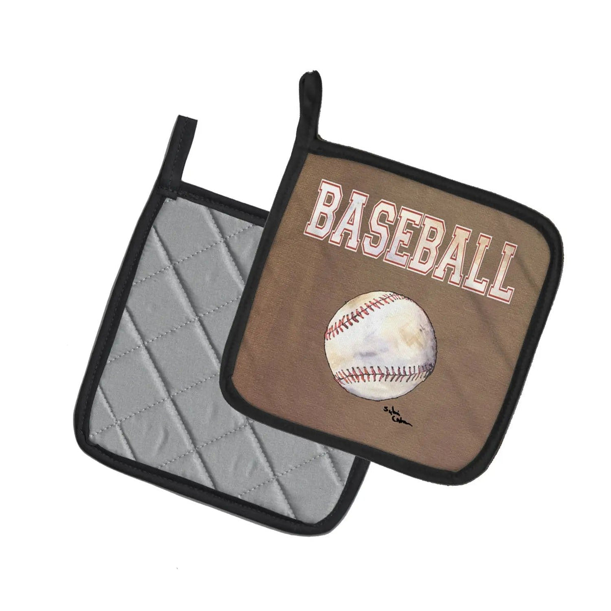 Pot Holder Set of 2 | Heat Resistant Quilted Hot Pads | 7.5 x 7.5 Inch | Baseball