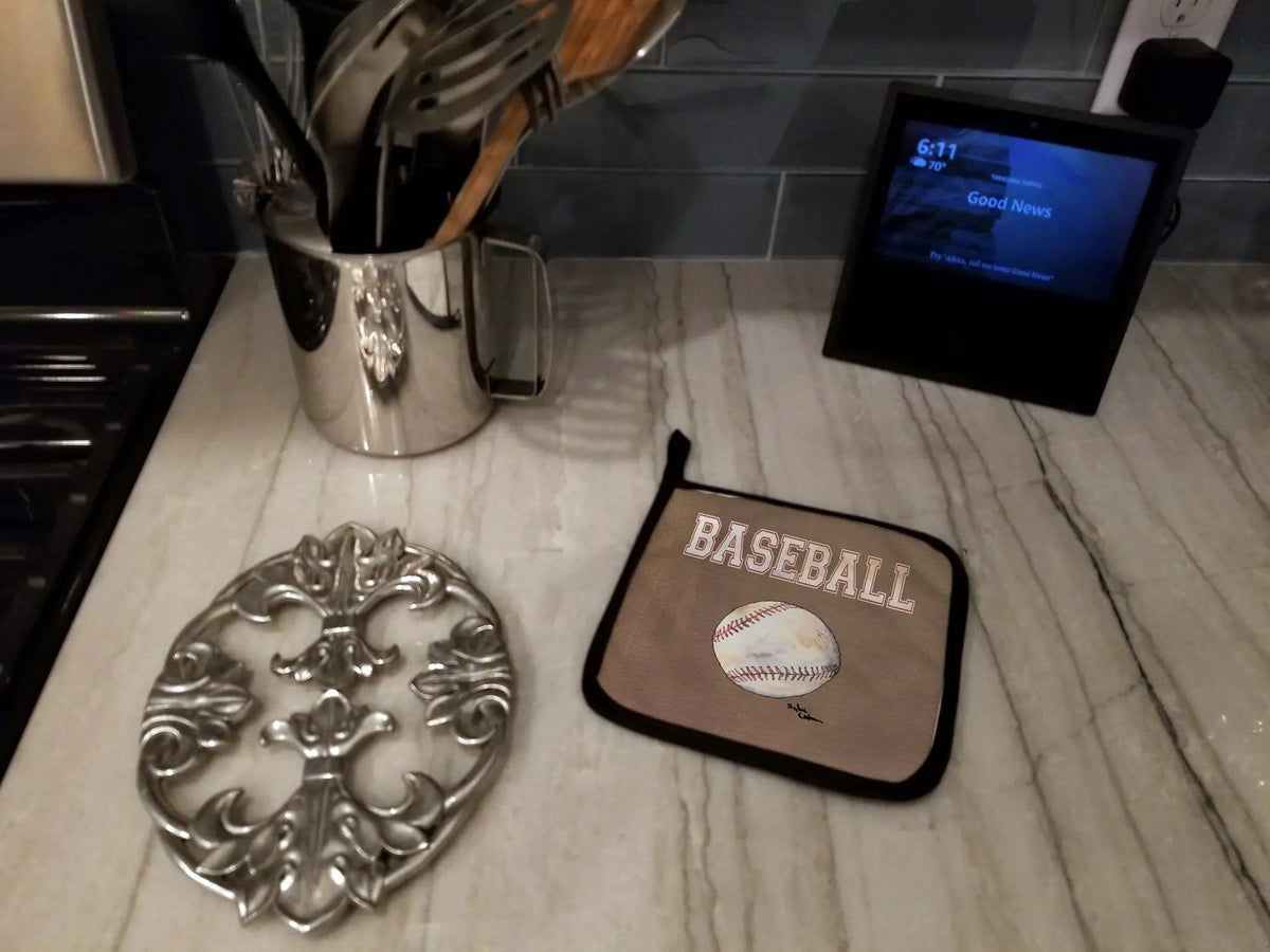 Pot Holder Set of 2 | Heat Resistant Quilted Hot Pads | 7.5 x 7.5 Inch | Baseball