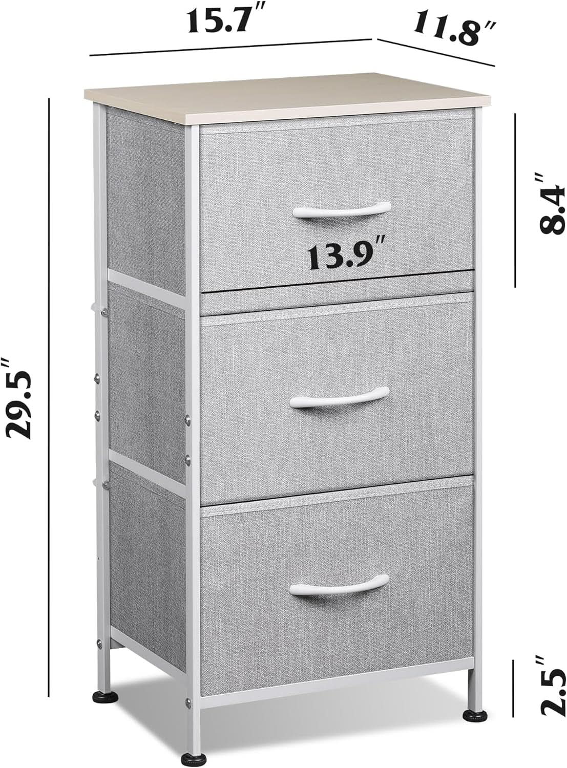 Light Grey Nightstand With 3 Drawers For Bedroom Hallway from PriceLows™