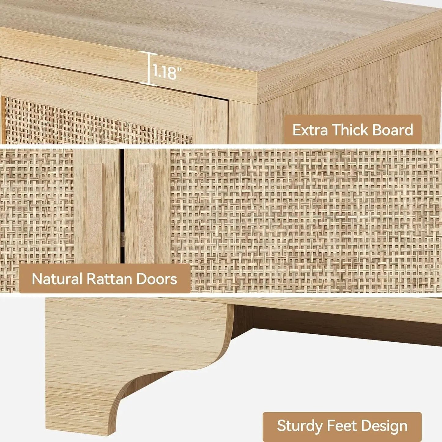 Natural Rattan Four Door Sideboard Cabinet Engineered Wood from PriceLows™