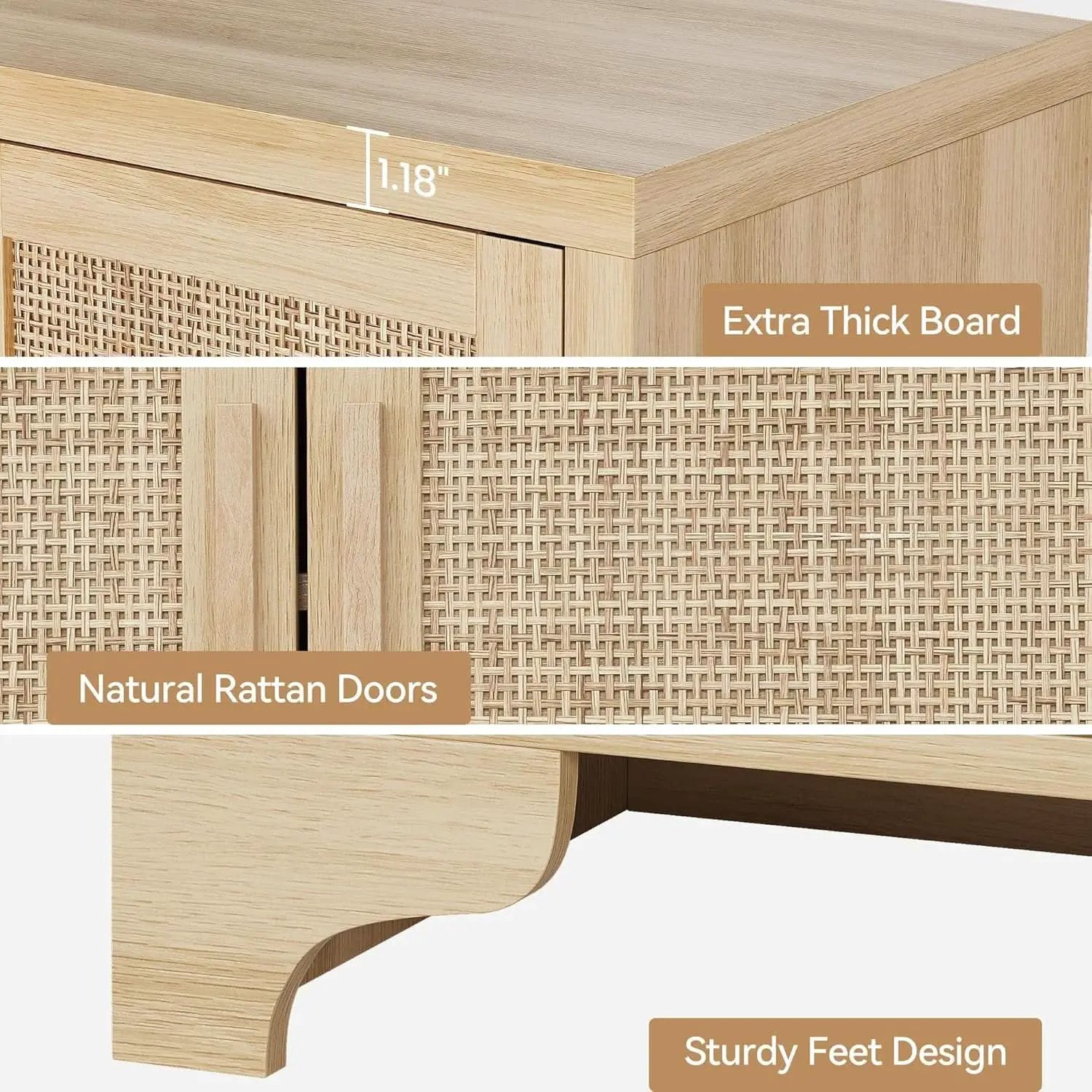 Natural Rattan Four Door Sideboard Cabinet Engineered Wood from PriceLows™