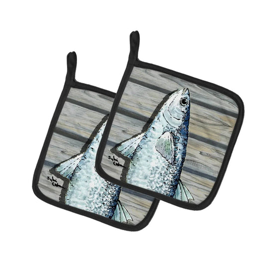 Pot Holder Set of 2 | Heat Resistant Quilted Hot Pads | 7.5 x 7.5 Inch | Fish Mullet