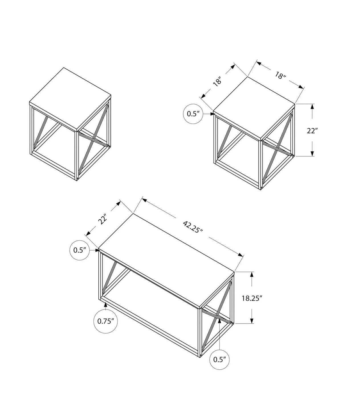 Marble Look Coffee Table Set | Set Of 3 | Metal X Design Frame | Contemporary Modern Style