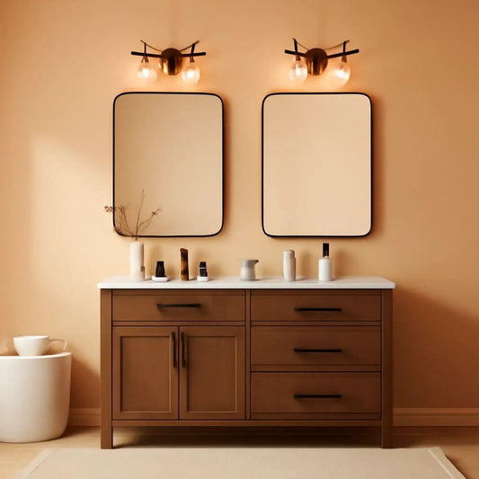 Set of Two Black Bathroom Mirrors 24 x 36 Inch Metal Frame Rectangle Vanity from PriceLows™