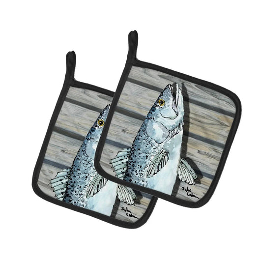Pot Holder Set of 2 | Heat Resistant Quilted Hot Pads | 7.5 x 7.5 Inch | Fish Speckled Trout (Style 2)