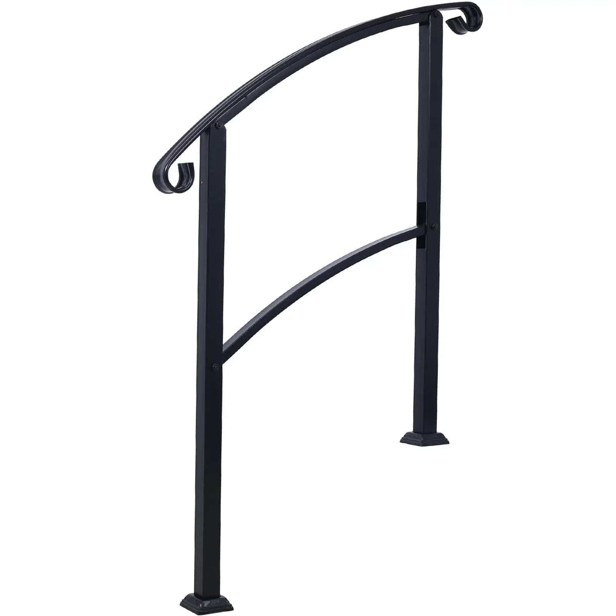 Handrails For Outdoor Steps, Fit 1 Or 3 Steps Outdoor Stair Railing, Flexible Front | 37 x 2 x 55 in | Marble & Concrete | Black
