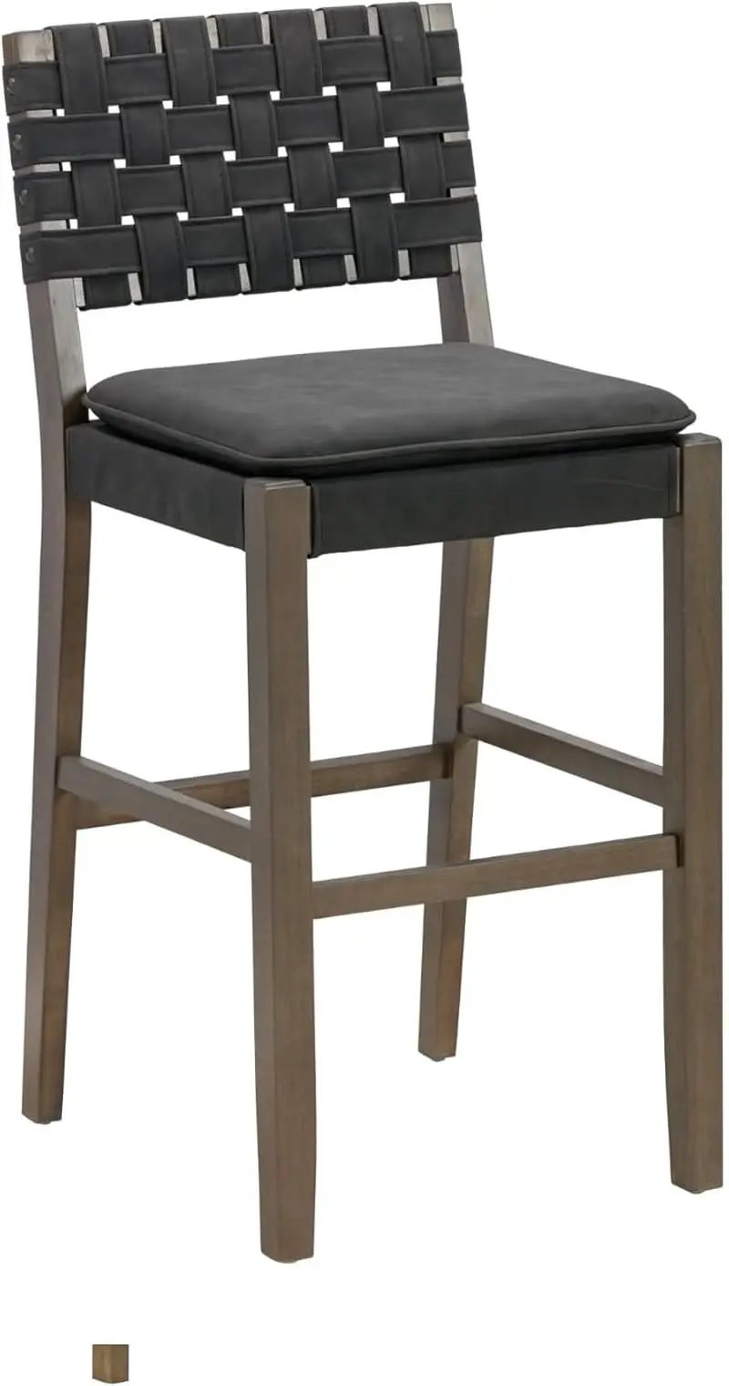 Cohen Mid Century Bar Stool 29 Inch Wood Black Faux Leather from PriceLows™