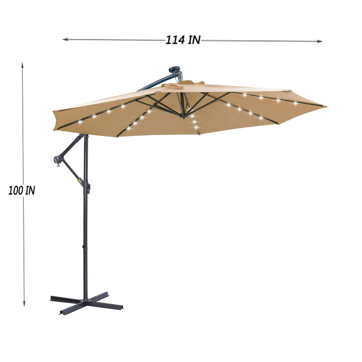 Outdoor Cantilever Patio Umbrella | 10 Ft | 32 Solar Led Lights | Taupe