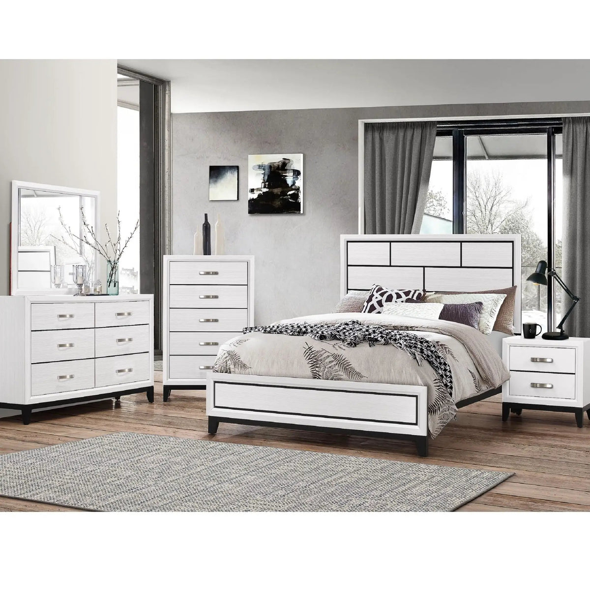 Nightstand | Two Drawer Storage | White Chalk Finish | Metal Pull Handle