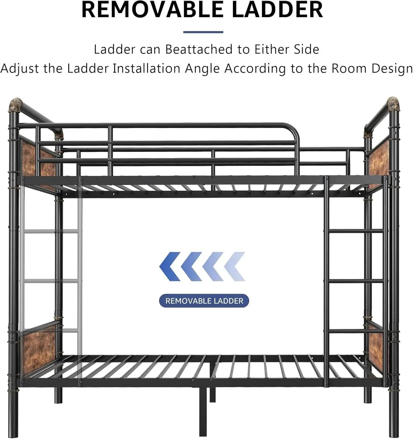 Metal Twin Over Twin Bunk Bed Vintage Brown Safety Rails from PriceLows™