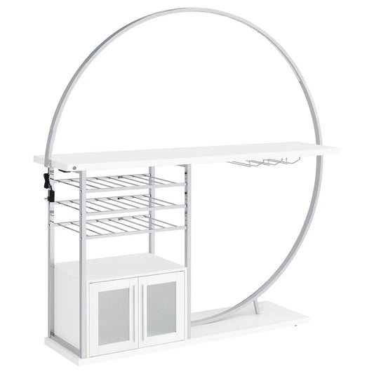 Risley 2-door Circular LED Wine Cabinet White High Gloss | 72.5 x 16.25 x 75 in | Engineered Wood & Metal | Home