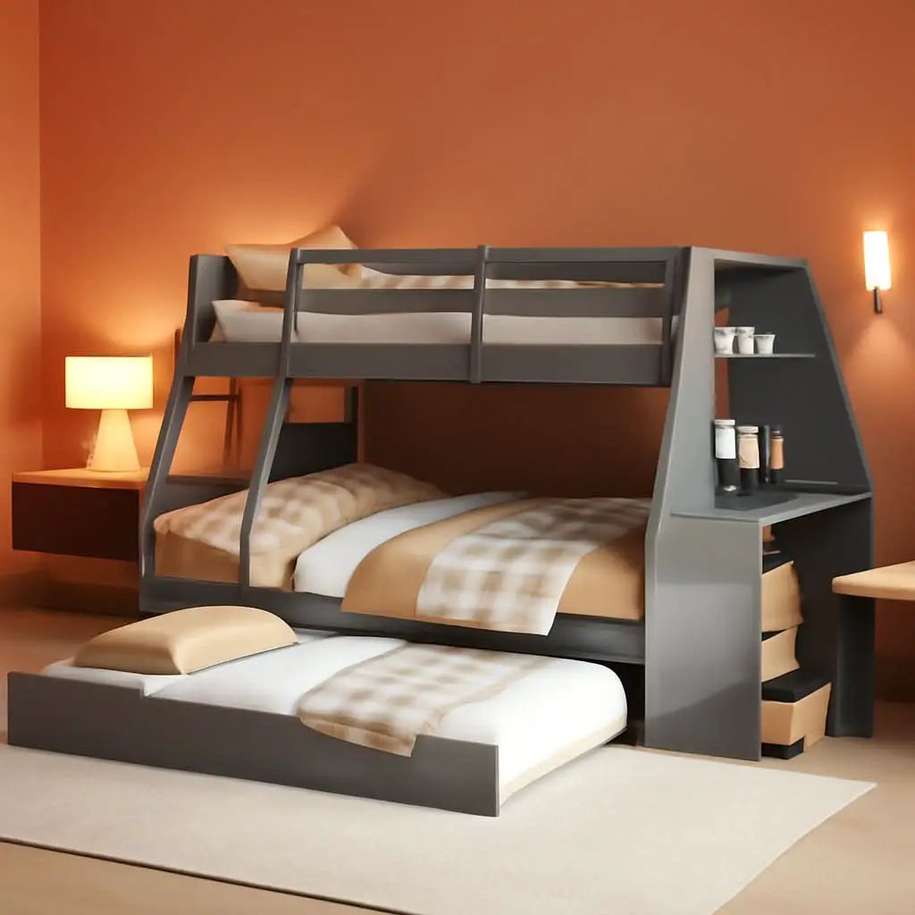 Gray Twin Over Full Bunk Bed With Trundle And Desk from PriceLows™