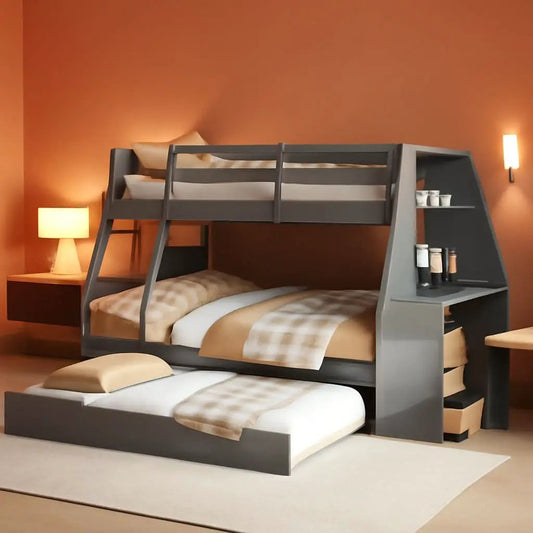 Gray Twin Over Full Bunk Bed With Trundle And Desk from PriceLows™