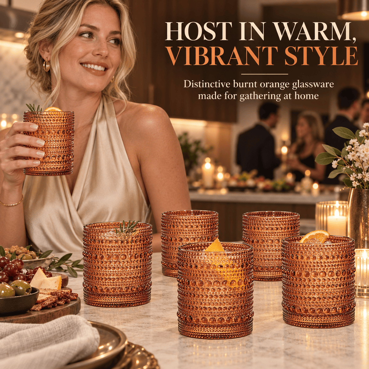 Tonal Hobnail Lowball Glassware | 12 oz | Set of 6 | Entertaining