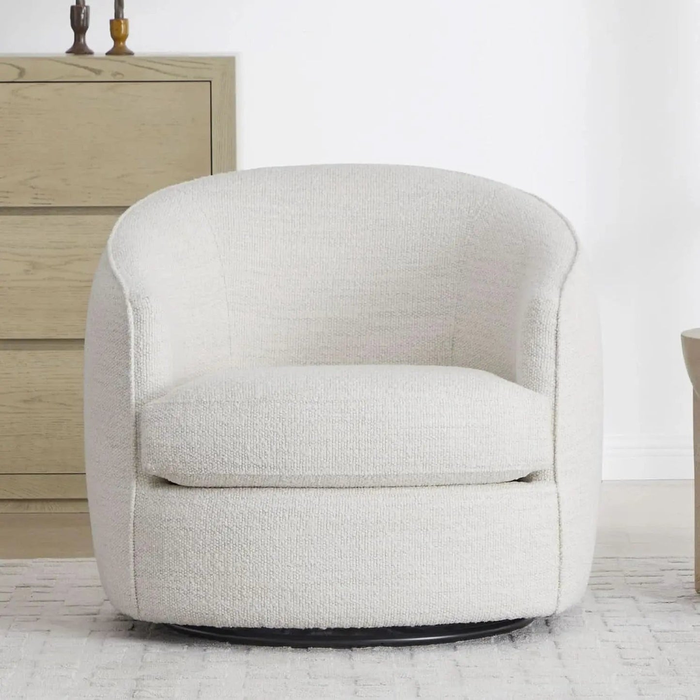 Swivel Barrel Chair Cream Upholstered Fully Assembled from PriceLows™