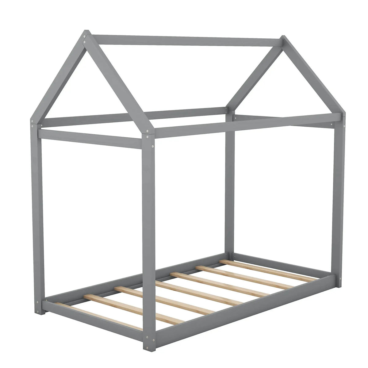 Wooden House Shaped Bed | Roof-Like Structure | Low Profile Design | 78.3 Inch Length