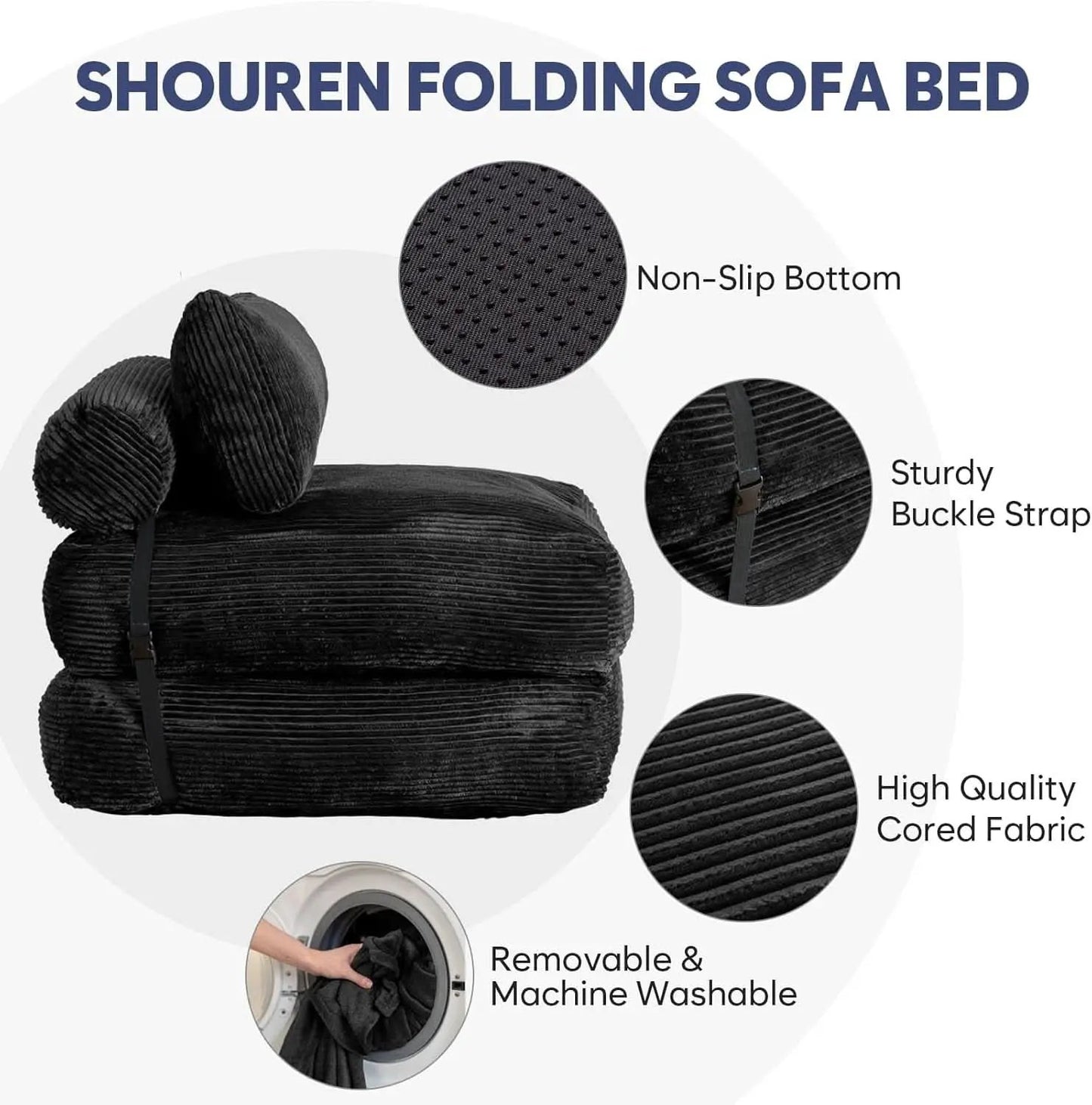 Folding Sofa Bed Convertible Black Pillow Included from PriceLows™