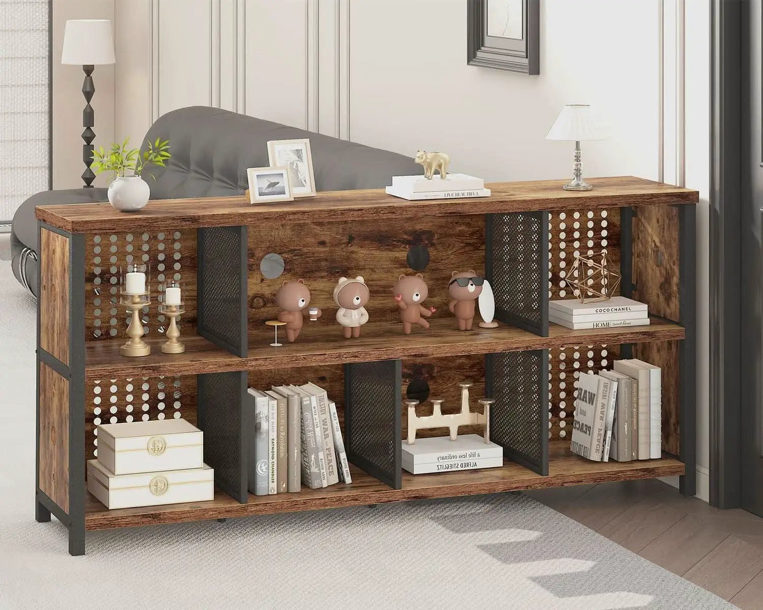 Rustic Brown 63 Inch Bookshelf Cube Storage Five In One from PriceLows™