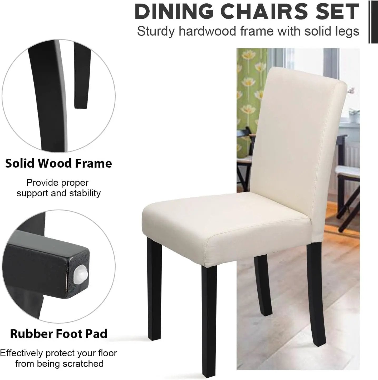 Beige Upholstered Dining Chairs Set Of 4 Modern Fabric from PriceLows™