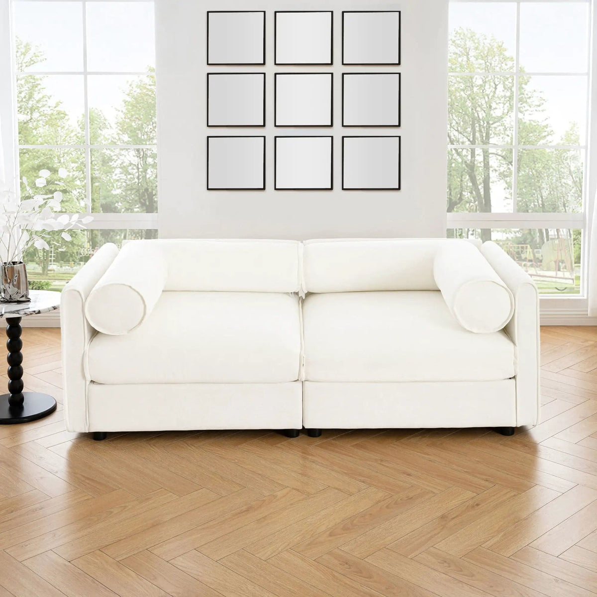 Stylish Sofa With Storage Seat And Cylindrical Backrest | Stationary Sofa | Living Room Furniture | Living Room