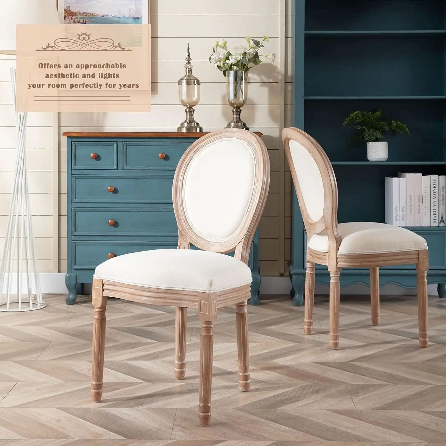 French Country Dining Chairs Set Of 4 With Linen Upholstery And Solid Wood Legs from PriceLows™