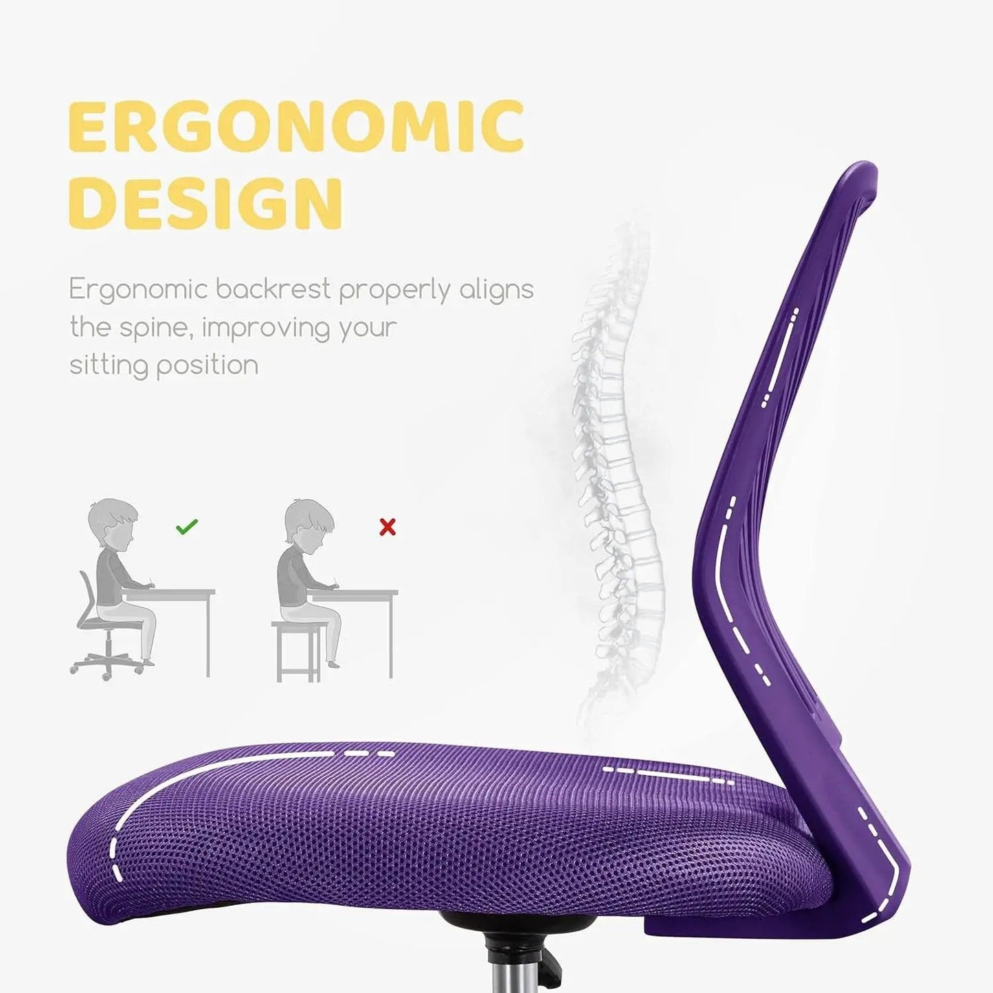Purple Adjustable Desk Chair With Lumbar Support Swivel from PriceLows™