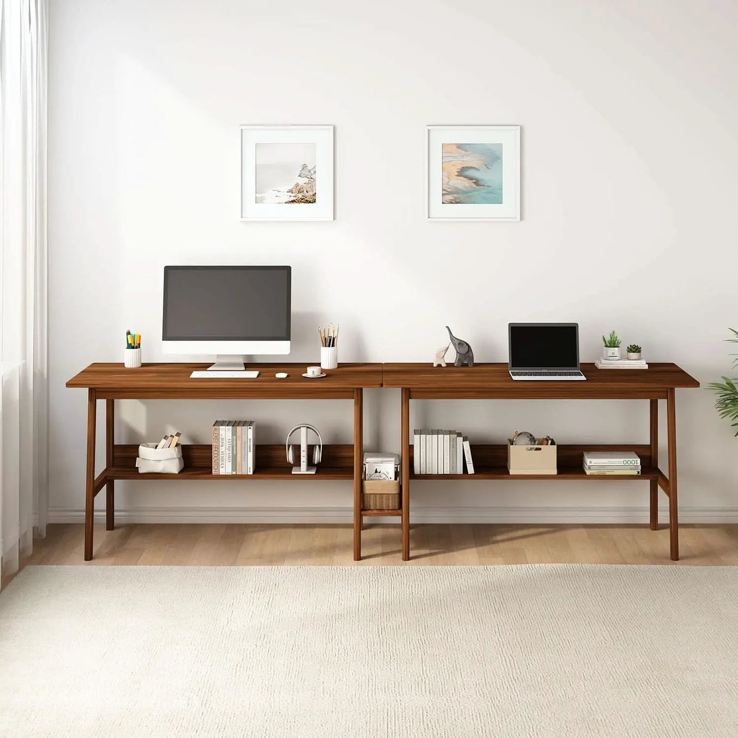 Walnut 110 Inches Twin Person Computer Workstation from PriceLows™